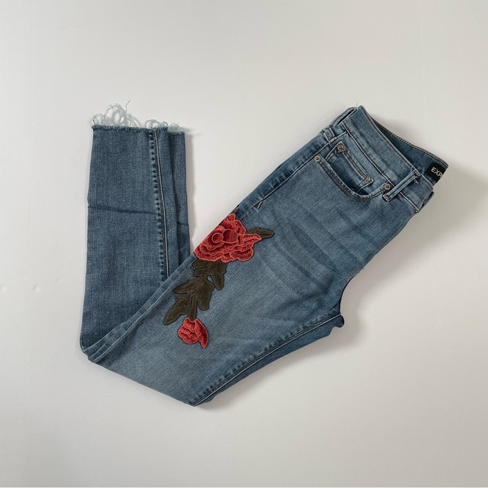 Express Ankle Legging Size Mid Rise Embroidered Roses